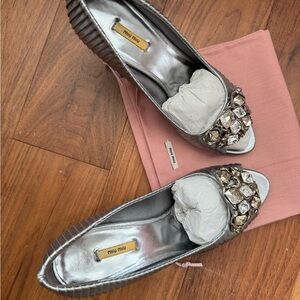 Miu Miu Crystal Embellished Metallic Heels – Size 38